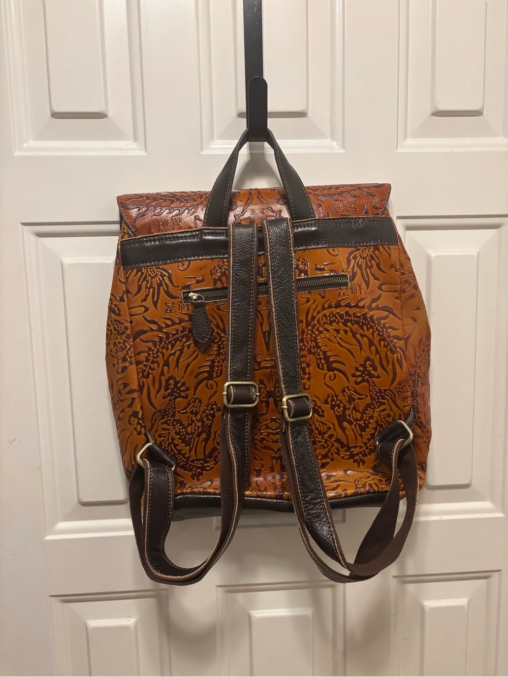 Leather, tooled, backpack - Picture 3 of 3